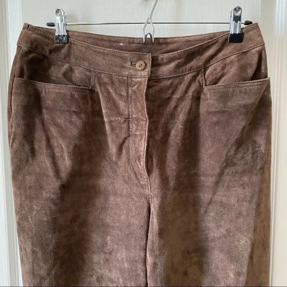 Vintage Suede Leather Pants High Waisted Straight Leg  Chocolate Brown Size 10 - Picture 5 of 16
